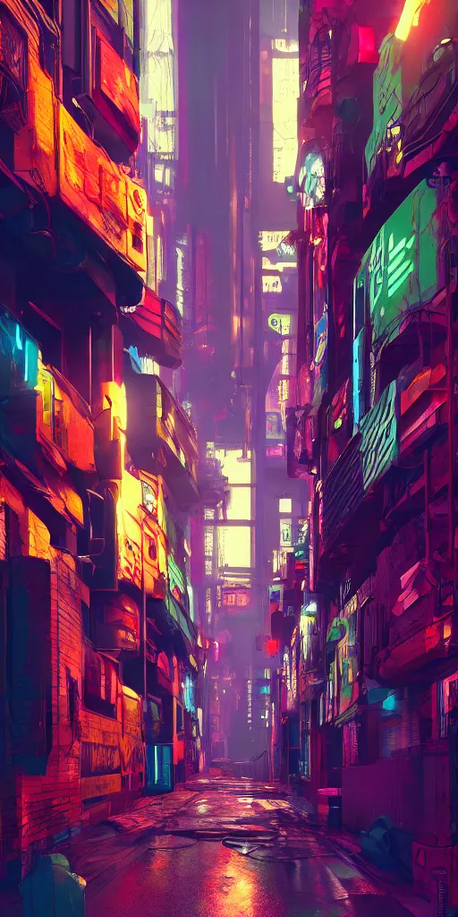Image similar to cyberpunk alley, pop art, rtx, 8 k, ray tracing, highly detailed, beeple