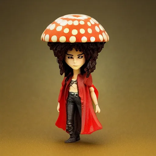 Image similar to magic mushroom, david bowie, nendroid, gaston bussiere style