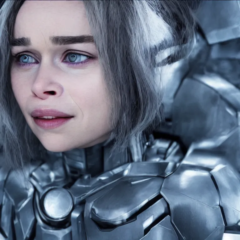 Prompt: scifi emilia clarke looks like ghost in the shell, extremely high detail, high detailed face, smiling woman, cyborg, photorealism, emilia clarke, sony a 7 r