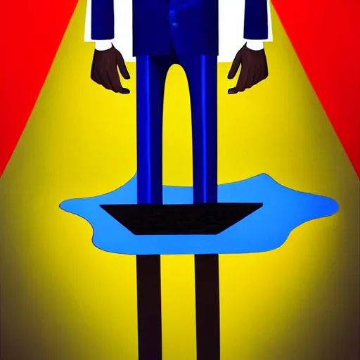 Prompt: ultra realistic portrait ofa man in suit in a studio, ultra detailed, under blue, red and yellow cinematic lighting, salvador dali, cartoon, monument valley, escher