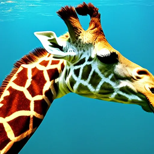 Prompt: a giraffe underwater