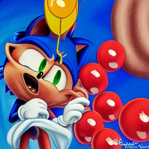 prompthunt: a distorted, surrealist painting of classic Sonic the