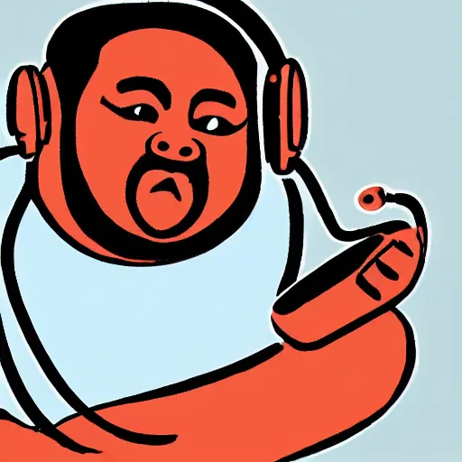 Prompt: sri lankan fat man with headphones playing games, digital art