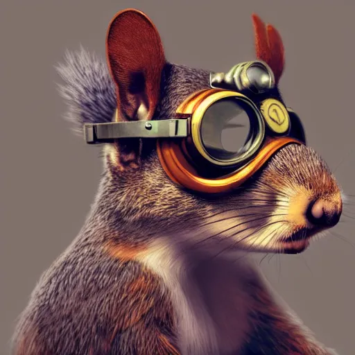 Prompt: a profile picture of a squirrel with steampunk googles, by ROSS tran, 4k