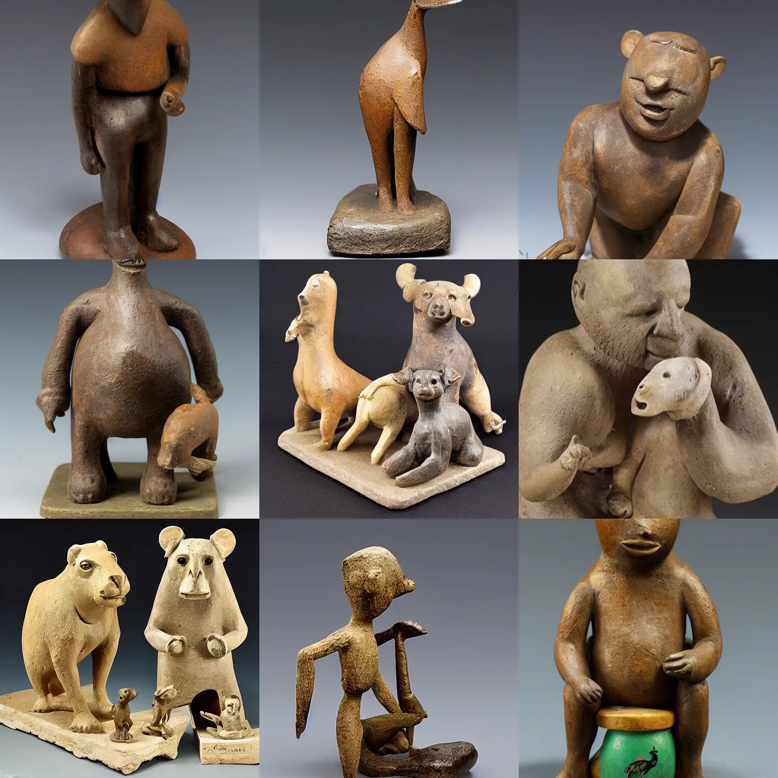 Prompt: collection ameriques / statuette zoo / anthropomorphe / bresil / bahia / fonction jeu et jouet / typologie figurine matiere terre cuite date / 1 9 5 9