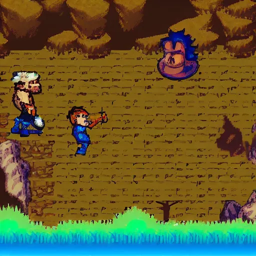 Prompt: playstation 1 rpg screenshot of ultimate caveman adventures jrpg