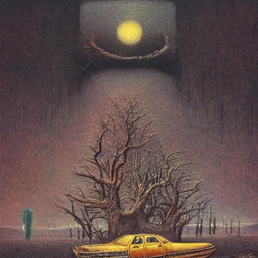 Image similar to ' a cab'an extremely detailed and imagnative album cover by beksinski