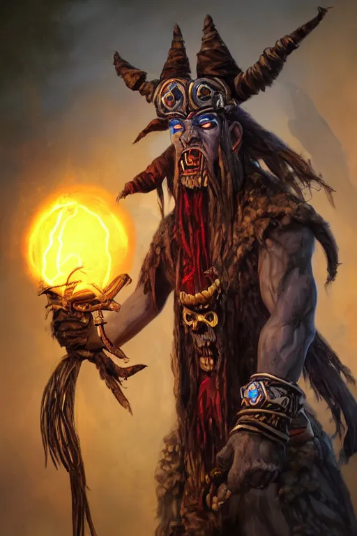 Image similar to witch - doctor holding electricity, world of warcraft, diablo,