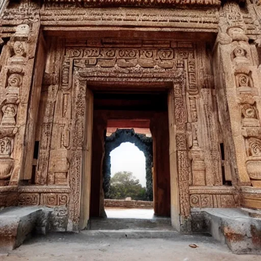 Image similar to a portal, opening in a huge ancient indian temple