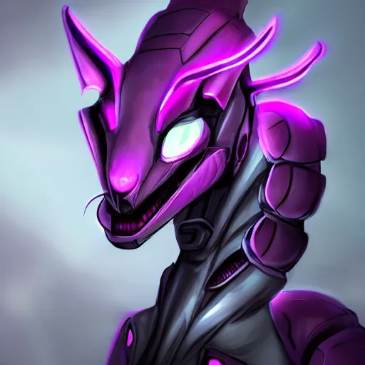 Image similar to detailed mawshot of a beautiful stunning anthropomorphic hot robot mecha female dragon, silver streamlined sharp armor, fuchsia flesh, glowing purple eyes, furaffinity, DeviantArt, Eka's Portal, G6