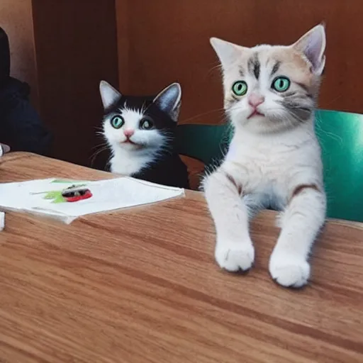 Image similar to cute cats around a table