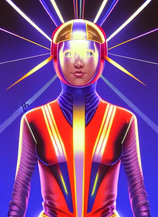 Prompt: symmetry!! portrait of side!! of a 1 9 9 0 s aerobic character with soda pop helmet and golden stripe spandex, super explosive laser beams, fantasy, glowing lights!! intricate, elegant, highly detailed, digital painting, artstation, concept art, smooth, sharp focus, illustration, art by julian del rey and greg rutkowski