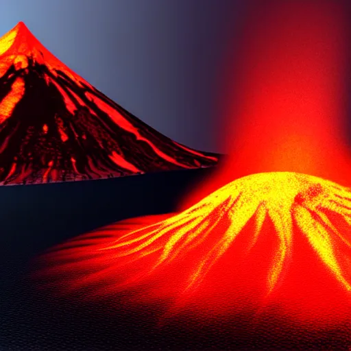 Image similar to 3 d virtual landscape painting, amazing volcanic eruption, three - point lighting, maximum detail, 4 k