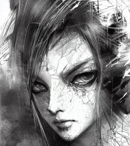 Image similar to portrait of anime woman, pen and ink, intricate line drawings, by craig mullins, ruan jia, kentaro miura, greg rutkowski, loundraw