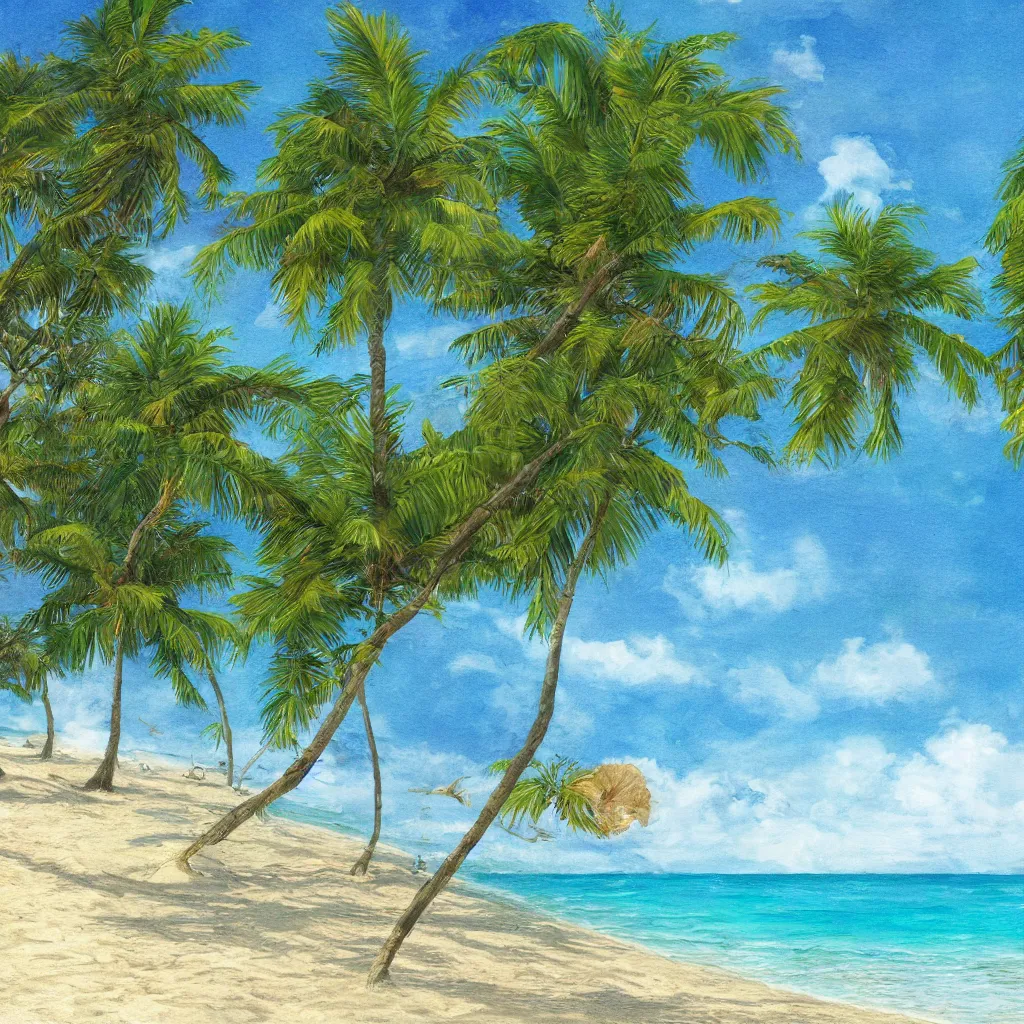 Prompt: Rendering of a tropical beach scene