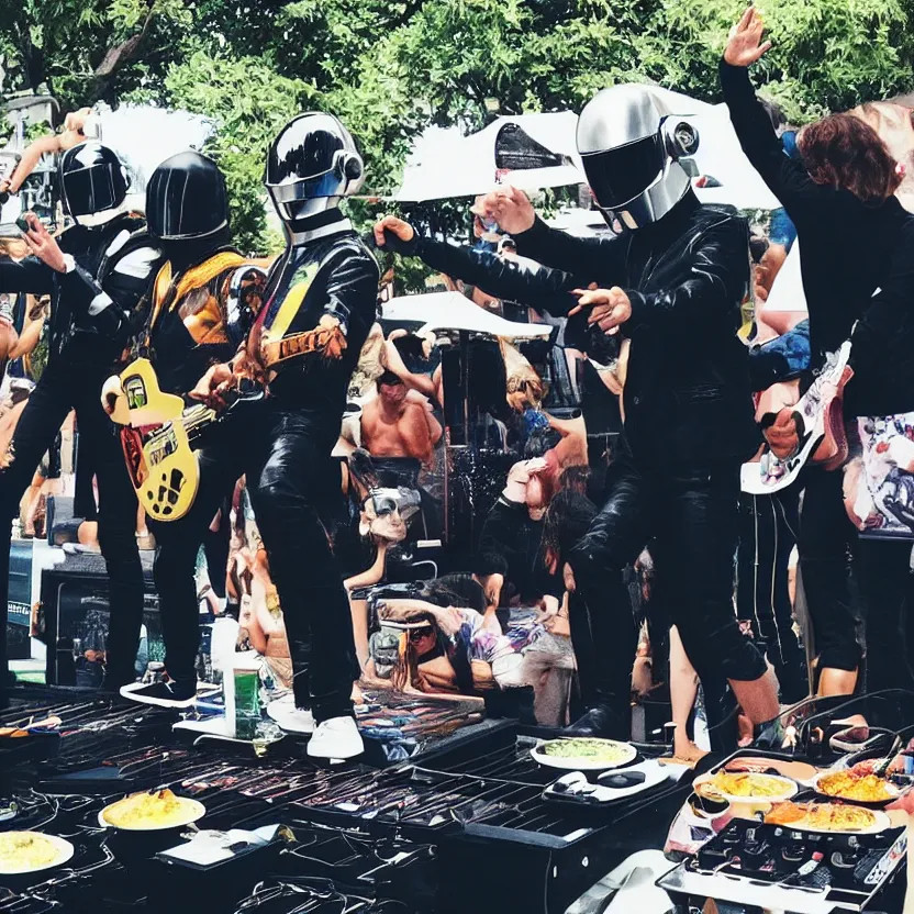 Image similar to daft punk performing at my back yard bbq, instagram photo