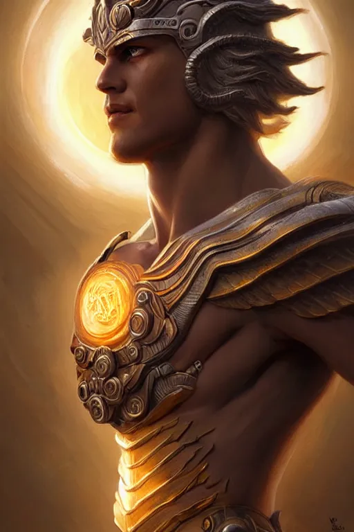 Image similar to apollo humanoid god of the sun, highly detailed, d & d, fantasy, highly detailed, digital painting, trending on artstation, concept art, sharp focus, illustration, art by artgerm and greg rutkowski and magali villeneuve