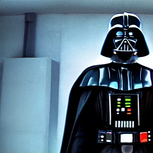 Image similar to film still of darth vader in pulp fiction.