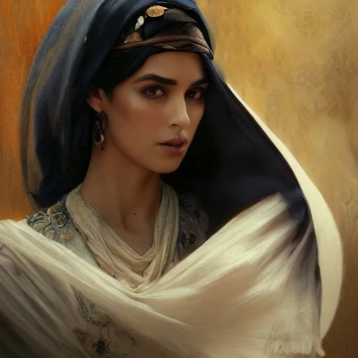 Image similar to a Photorealistic dramatic hyperrealistic render of an arab ameera al taweel, blue eyes, black hair, white veil,by WLOP,Artgerm,Greg Rutkowski,Alphonse Mucha, Beautiful dynamic dramatic dark moody lighting,shadows,cinematic atmosphere,Artstation,concept design art,Octane render,8K