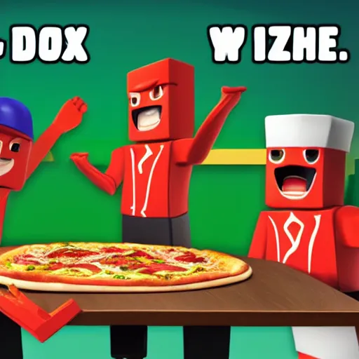 Image similar to a regular day at roblox's work at a pizza place