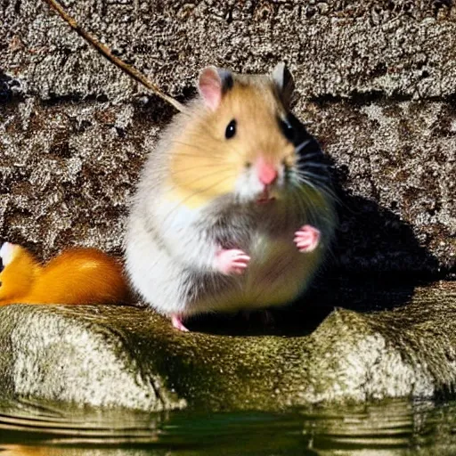 Image similar to a hamster riding on top of a duck, wildlife photography-g