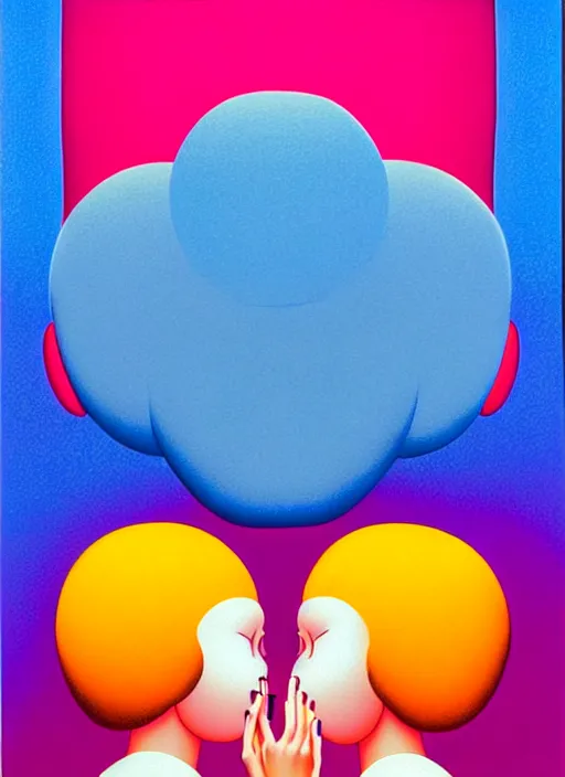 Image similar to kissing by shusei nagaoka, kaws, david rudnick, airbrush on canvas, pastell colours, cell shaded!!!, 8 k