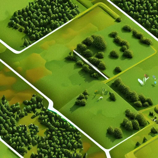 Prompt: isometric miniature photography closeup, h0, 1:87, reaction diffusion, Meadow, hills, highly detailed, satellite image, game map, anno 1404, civilization, unreal engine, megascans texture