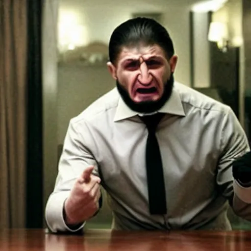 Image similar to Ramzan Kadyrov as The American Psycho, cinematic still