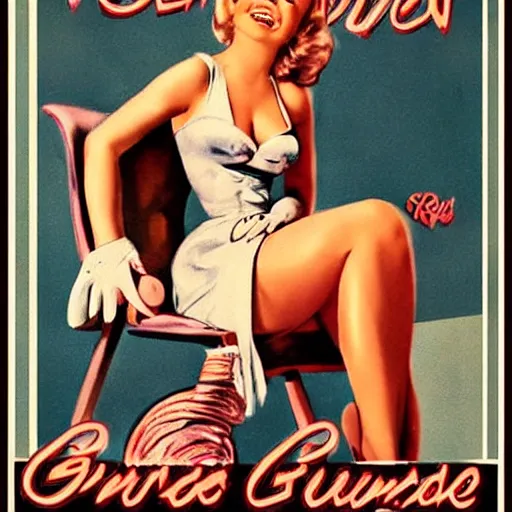 Prompt: blonde girl pin-up poster vintage
