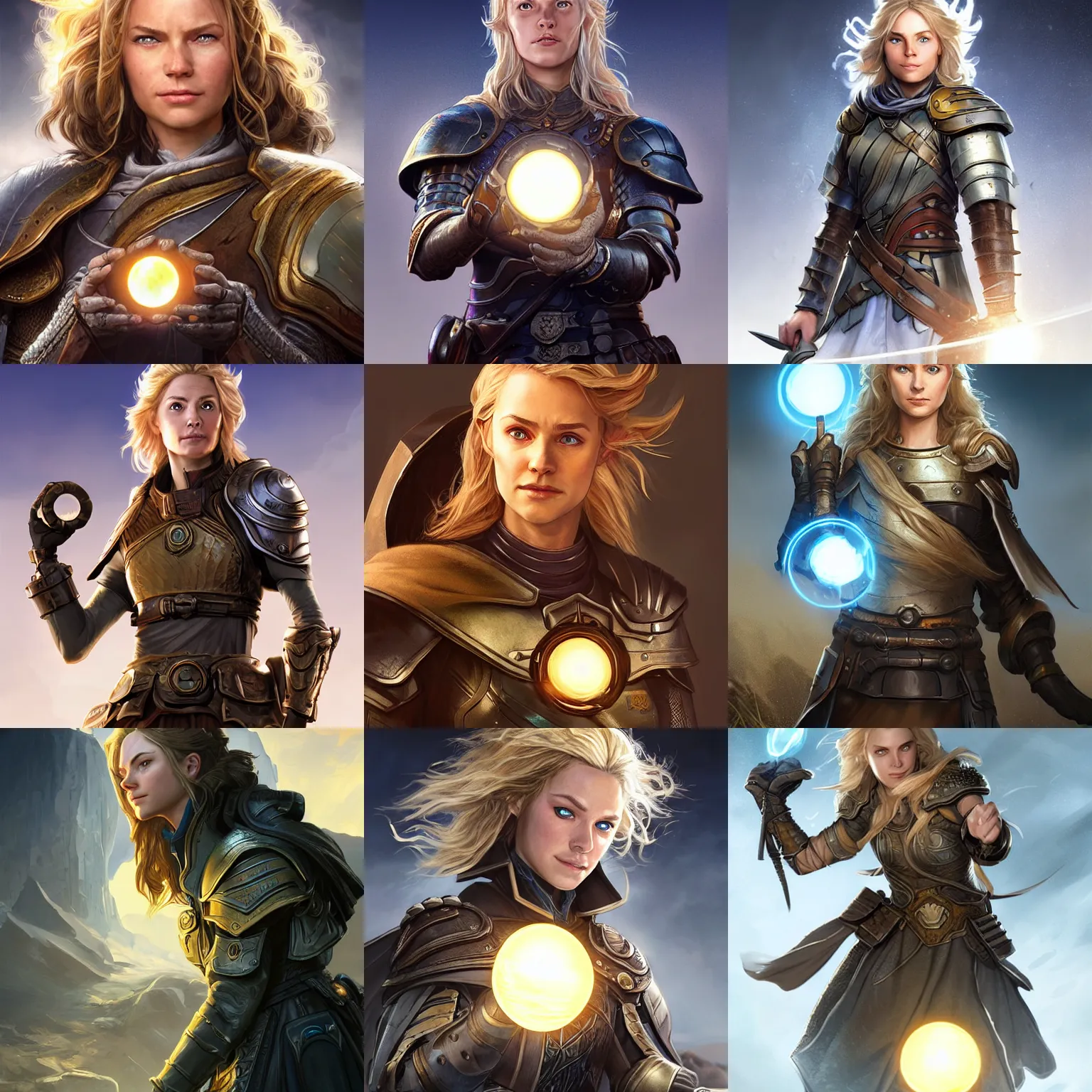 Prompt: eowyn holding a palantir, apex legends character digital illustration portrait design by, mark brooks and brad kunkle detailed, gorgeous lighting, wide angle action dynamic portrait