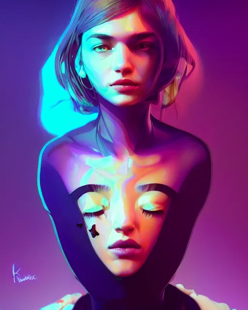 Image similar to lsd, acid trip, a beautiful woman with ( skunk ) features, dramatic lighting, by ilya kuvshinov, artgerm, wlop, greg rutkowski, ultra detailed colorful repeating fractals in the background by moebius, beeple, artstation