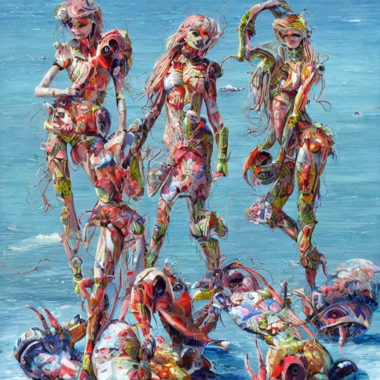 Image similar to fashionable and hyperfuturistic crabgirls by james gurney, incredible art