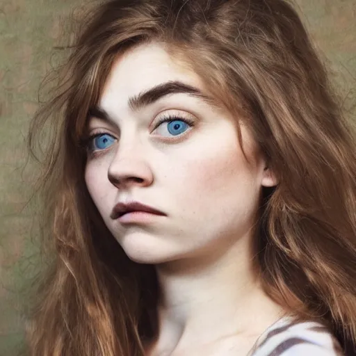 Image similar to a masterpiece portrait photo of a beautiful young woman who looks like a imogen poots, symmetrical face, random background scene