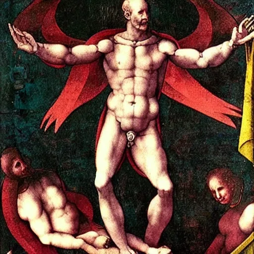 Image similar to An extraterrestrial being invited to the papal court in 1512. Painting by Michelangelo