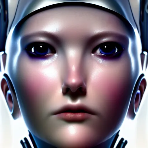 Image similar to ultra detailed, Perfectly-Centered Portrait of a Mechanical Cyberpunk Female Android, looking into the camera, intricate, elegant, super highly detailed, professional digital painting, artstation, concept art, smooth, sharp focus, no blur, no dof, extreme illustration, Unreal Engine 5, Photorealism, 8k, cinematic, art by artgerm and greg rutkowski and alphonse mucha and loish and WLOP