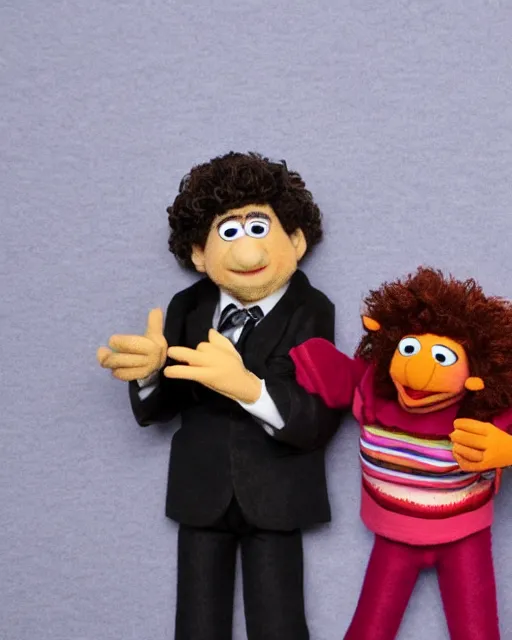 Image similar to dustin henderson gaten matarazzo as a muppet. highly detailed felt. hyper real photo. 4 k.