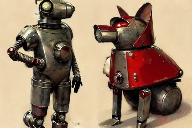 Image similar to adventurer ( ( ( ( ( 1 9 5 0 s retro future robot android dog. muted colors. ) ) ) ) ) by jean baptiste monge!!!!!!!!!!!!!!!!!!!!!!!!! chrome red