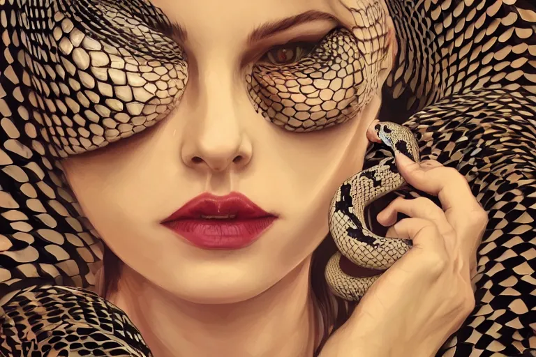 Prompt: photo of woman with snakes instead of hair in modern city, elegant, highly detailed, smooth, sharp focus, trippy, dmt, psychedelic, illustration, beautiful, geometric, trending on artstation, cinematic, artwork by WLOP