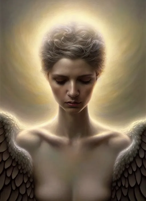 Image similar to elliot page as an angel, aesthetic, fine art, intricate, elegant, highly detailed, realistic hair, centered, digital painting, art station, conceptual art, soft, sharp focus, illustration, artwork, artgerm, tomasz alen kopera, peter mohrbacher, donato giancola, wlop, boris vallejo