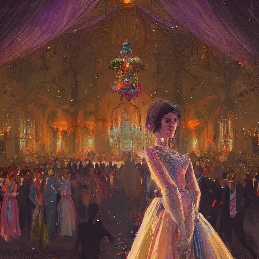 Image similar to colorful illustration of lady at a wedding, intricate complexity, by greg rutkowski,. 4 k, beautiful, cinematic dramatic atmosphere