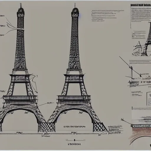 Image similar to rejected design sketches for the eiffel tower blueprint technical drawing