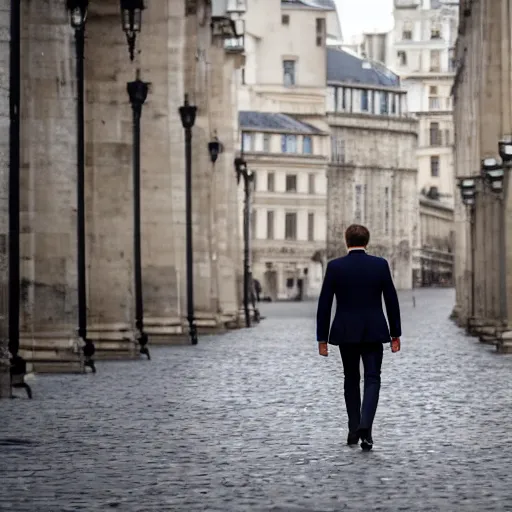 Prompt: 1750 Emmanuel Macron walking, 150mm photography, high quality, 4K