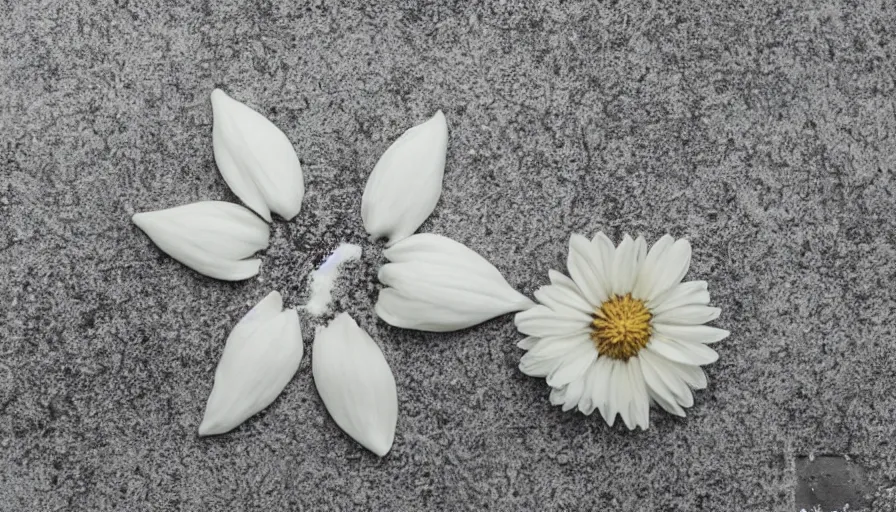 Image similar to a white flower made with milk on a white ceramic floor