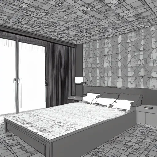 Prompt: parallax mapping of bedroom, symmetry