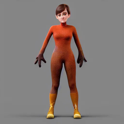 Image similar to full body textured film grain freckled face scratches and smudges hairy emma watson as a pixar character cgsociety octane render unreal engine redshift render trending on artstation trending on artstation render blender behance cg superhero