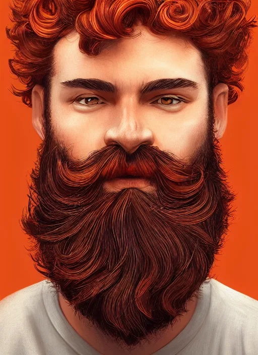 Image similar to illustration of a short curly orange hair man with sparse beard as a portrait, smooth, reflects, masterpiece artwork, ultra detailed, artgerm, style by pixar 2 0 2 2, digital art, trending on artstation, behance, deviantart