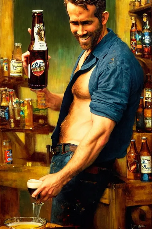 Image similar to ryan reynolds brewing beer painting by gaston bussiere, craig mullins, j. c. leyendecker, tom of finland