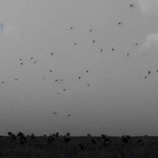 Prompt: a flock of white sparrows dancing on the cloud, soft focus realistic photo, color aberration, ultra detailed, 4 k, grain, greyscale, kodak