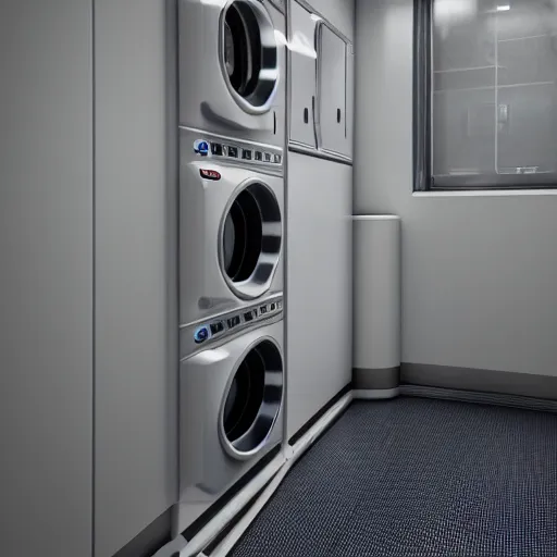 Prompt: a beautiful photo of an astronaut waiting in an automatic laundry room, soft light, morning light, photorealistic, realistic, octane, 8k, cinematic shot