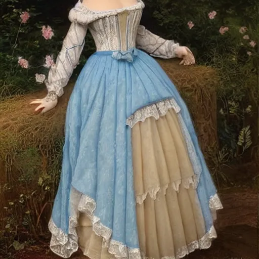 Prompt: a beautiful Elizabeth Taylor as a antique porcelain doll wearing blue lace painted by Edmund Blair Leighton and Charlie Bowater